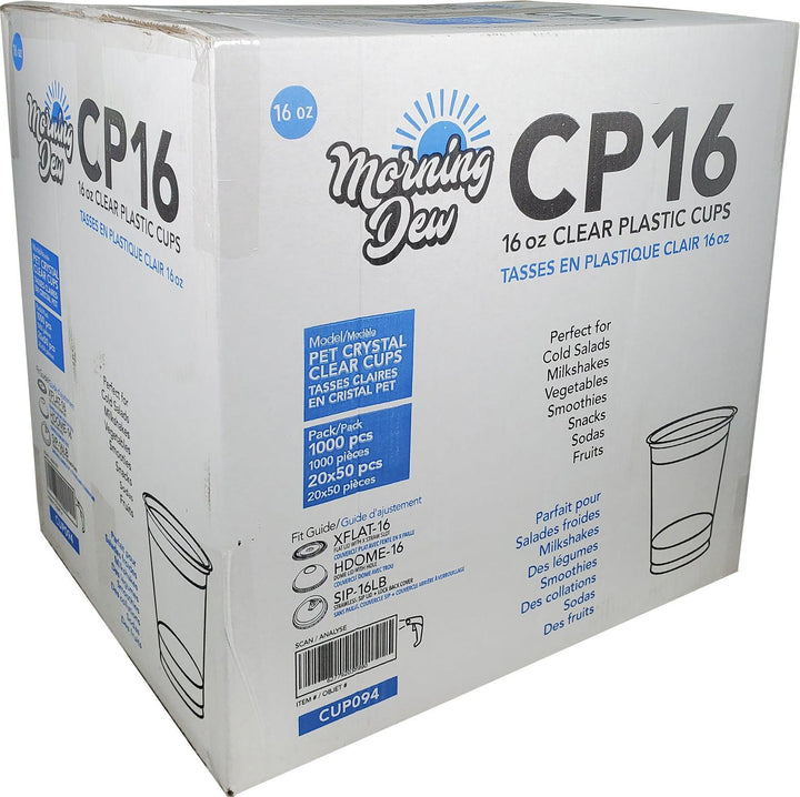 Morning Dew - Gobelet en plastique PET transparent de 473 ml (16 oz) - 20 x 50 unités