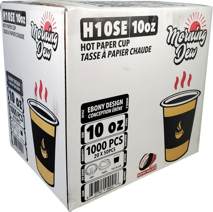 Morning Dew - Tasses à café en papier pour boissons chaudes - 296 ml - Impression ébène - 20 x 50 unités