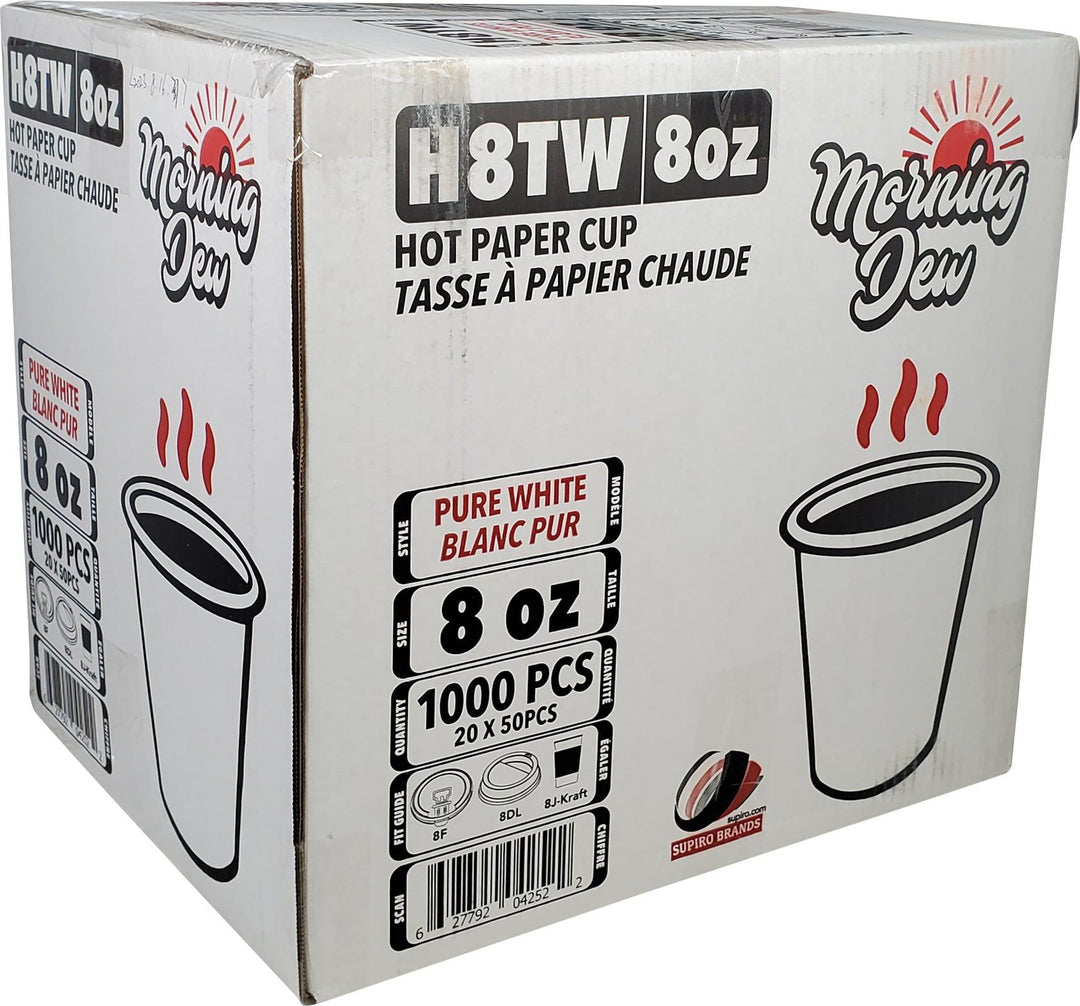Morning Dew - Tasses en papier pour boissons chaudes - 236 ml (8 oz) - Blanc - 20 x 50 unités