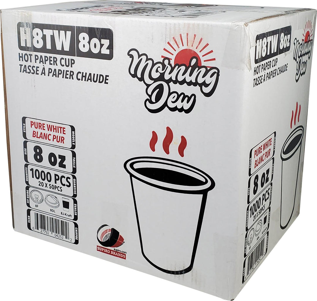 Morning Dew - Tasses en papier pour boissons chaudes - 236 ml (8 oz) - Blanc - 20 x 50 unités