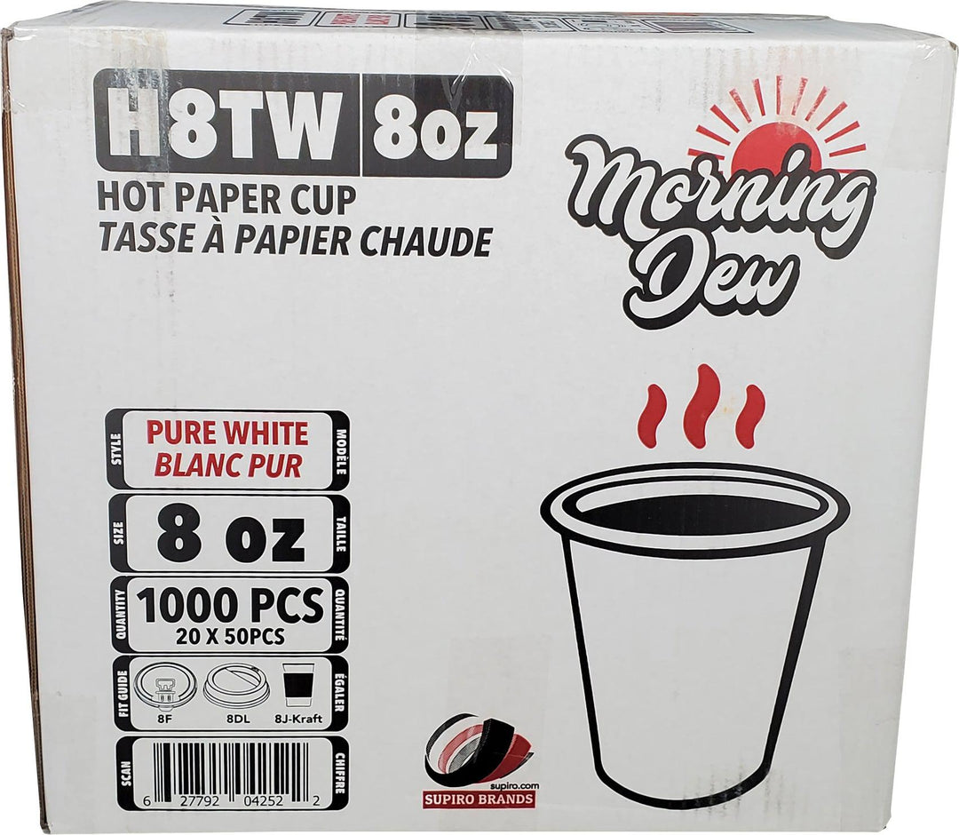 Morning Dew - Tasses en papier pour boissons chaudes - 236 ml (8 oz) - Blanc - 20 x 50 unités