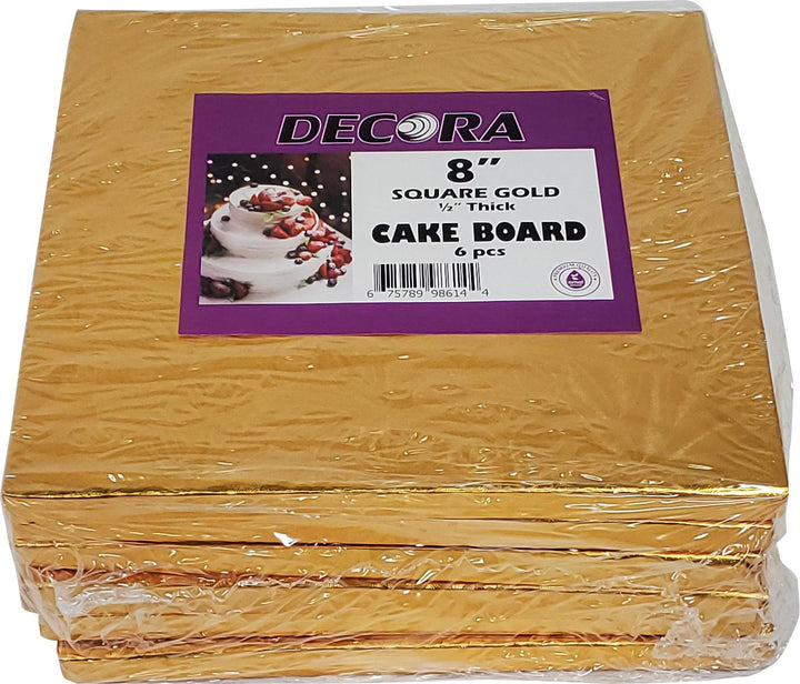 Decora - 8" Square 1/2" Cake Board - Gold