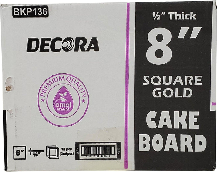 Decora - 8" Square 1/2" Cake Board - Gold