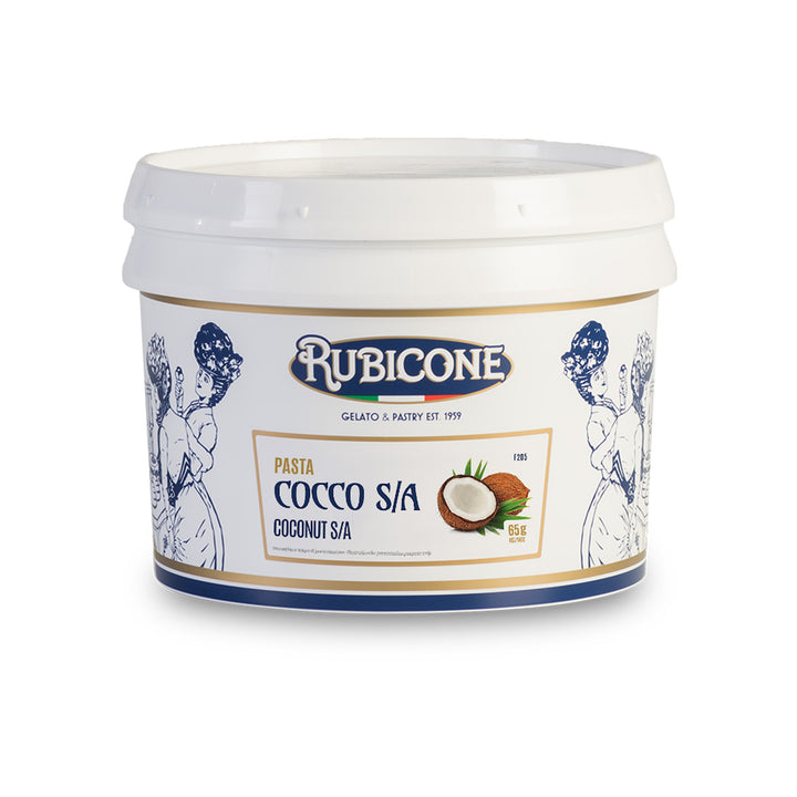 Coconut S/A Gelato Paste 3 KG Bucket on a white background - Rubicone Canada - Canadian distribution