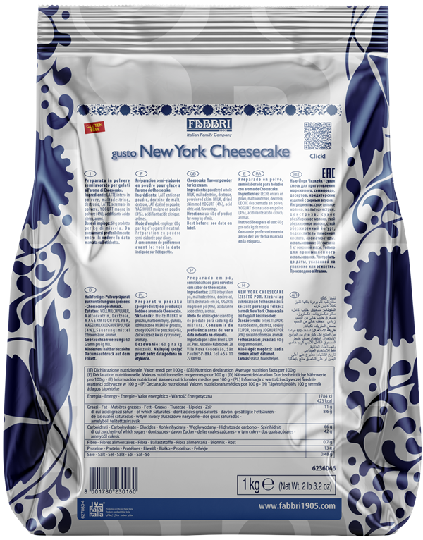 Fabbri New York Cheesecake, Flavoring Powders for Gelato & Pastry, 6 x 1 KG (2.2 lb) - Fabri Canada