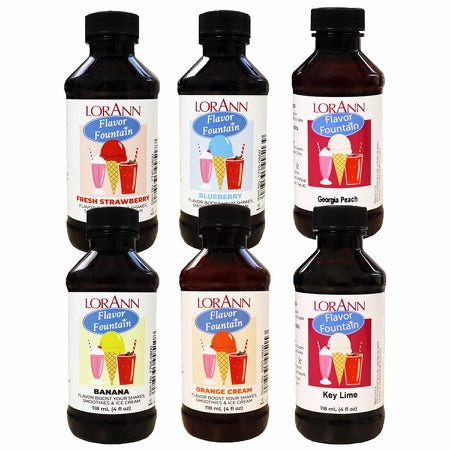 Flavor Fountain Fruit Variety Pack - 6 x 4 oz Flavour Pack - Ice Cream and Beverage Flavors - LorAnn Oils - Canadian Distribution