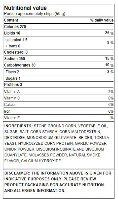 Nutritional Info Humpty Dumpty Corn Chips Barbeque 49 x 50g