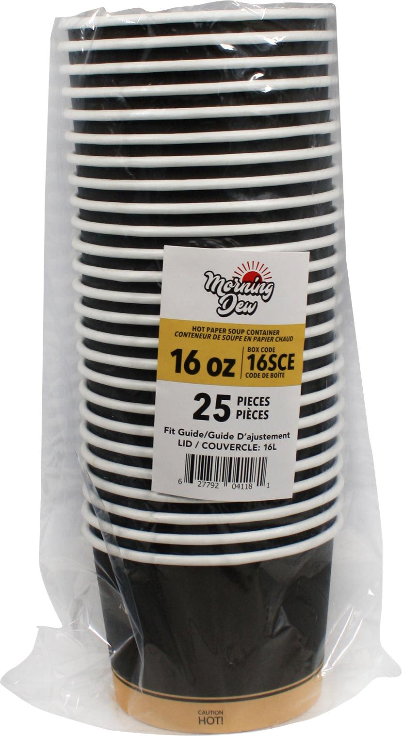 Morning Dew - 16 oz Paper Soup Container - Ebony Print - 20 x 25 count