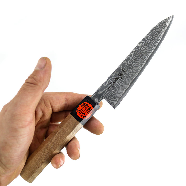 Couteau de cuisine japonais en acier damassé R2 de Shigeki Tanaka, 135 mm