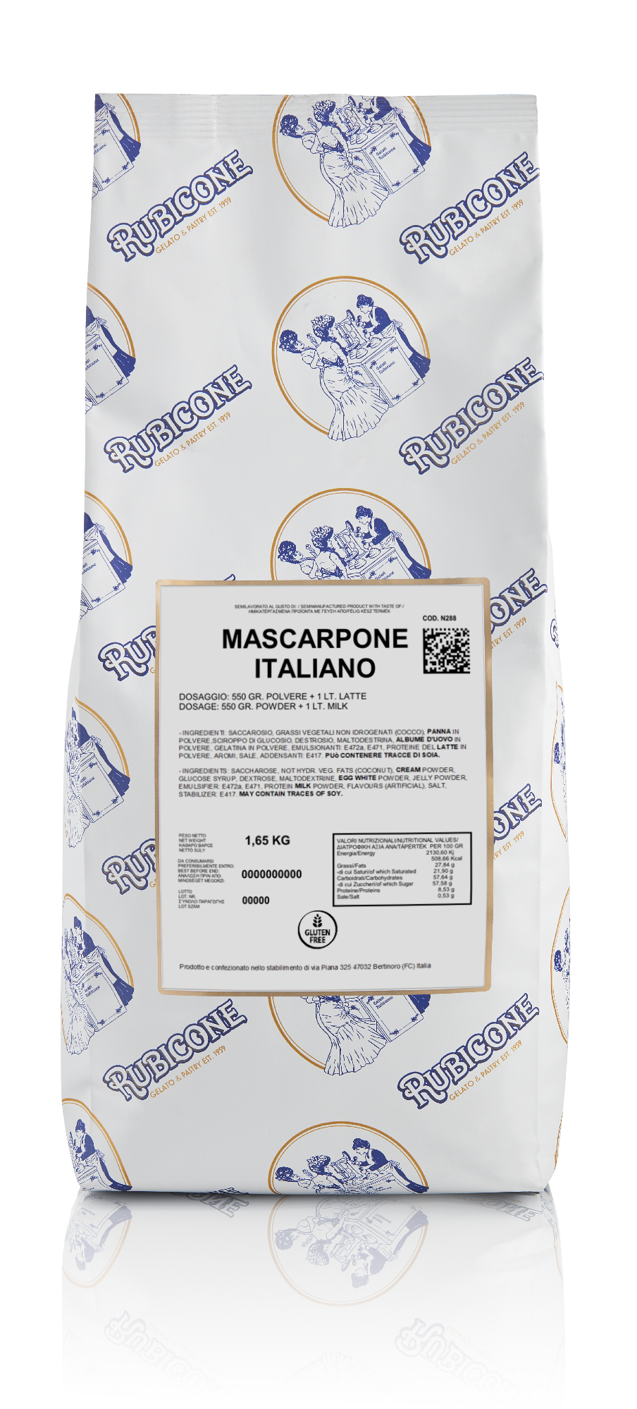 Rubicone Mascarpone Italiano Dessert Base Mix - 1.65 KG bag on a white background