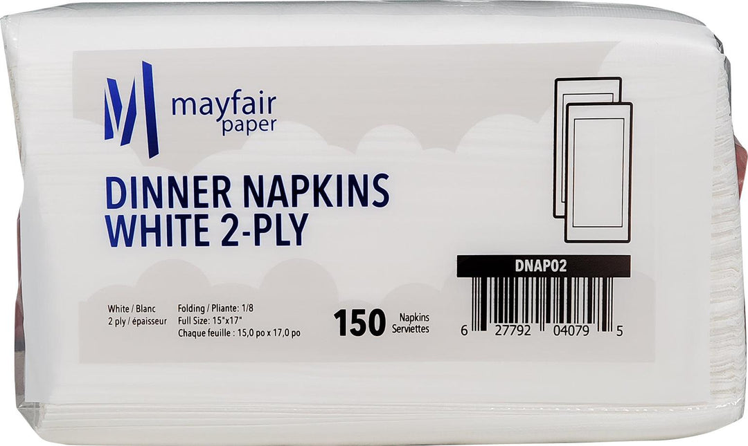 Mayfair - 2 Ply Dinner Napkins 1/8 Fold - White - 20 x 150 count