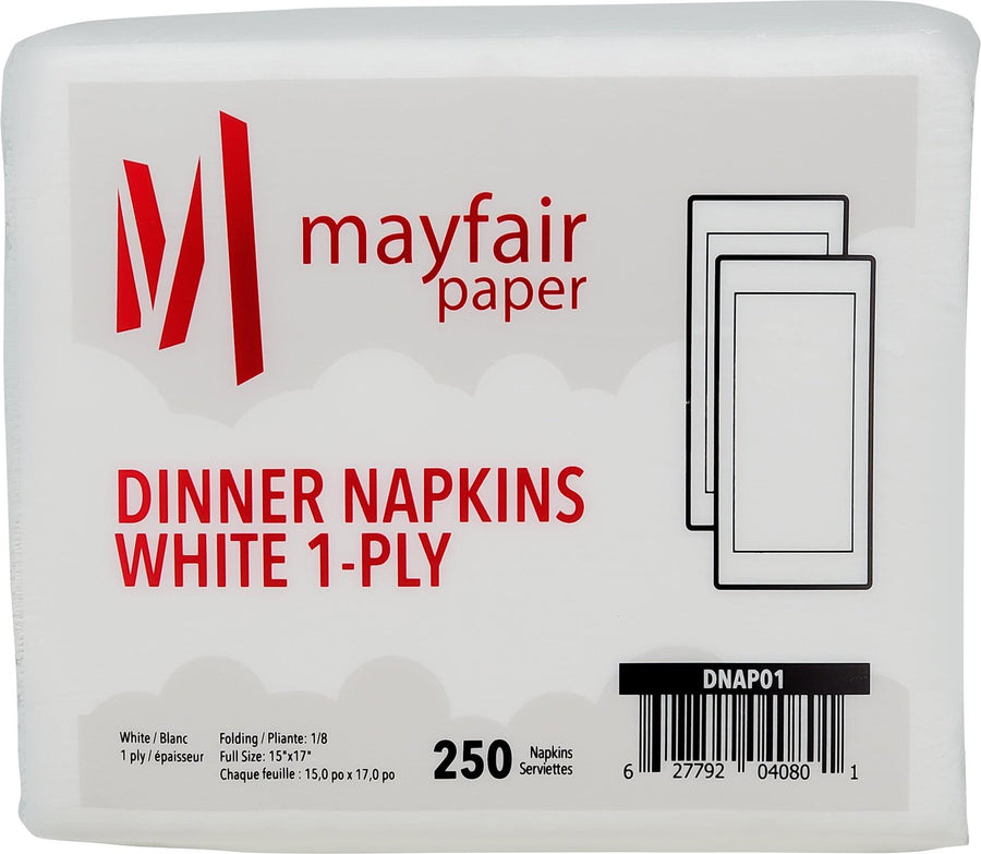 Mayfair - 1 Ply Dinner Napkins 1/8 Fold - White - 12 x 250 count