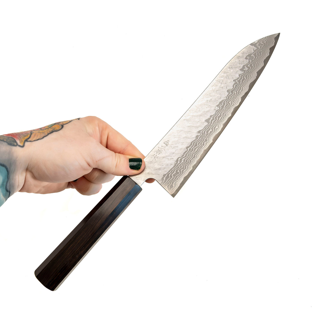 Couteau Gyuto 235 mm en acier damassé Tsuchime de Nigara Hamono