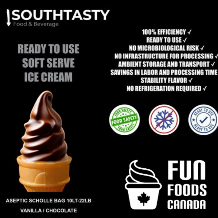 Shelf-Stable Premium Chocolate Liquid Soft Serve Ice Cream Mix - 10L Bag - UHT - Southtasty Exclusive Canadian Distributor