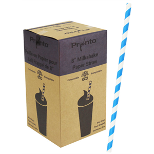 Box of Wrapped Blue Stripe Paper Straws