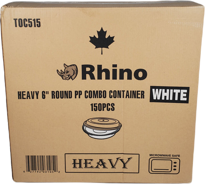 Rhino - Heavy 6" Round PP Combo Container - White