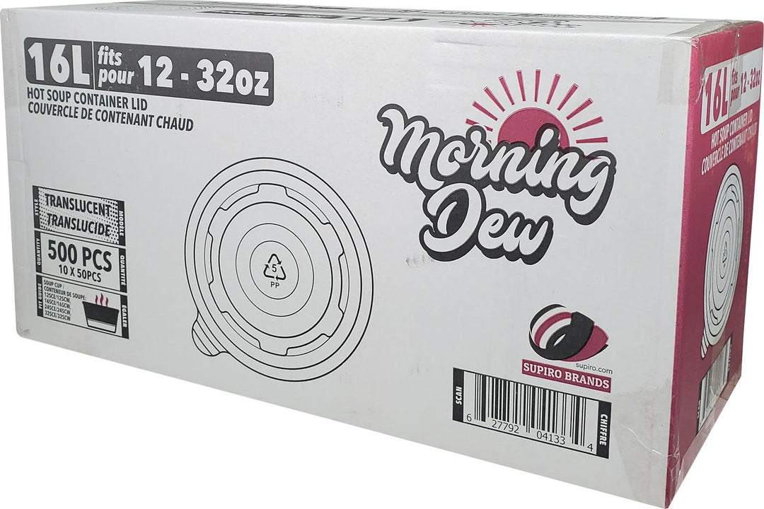 Morning Dew - Couvercles en plastique pour boîtes à soupe en papier de 12 à 32 oz - 10 x 50 unités