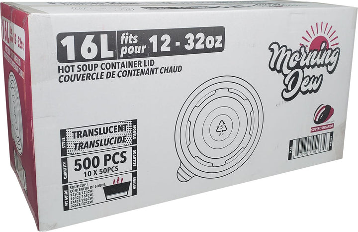 Morning Dew - Couvercles en plastique pour boîtes à soupe en papier de 12 à 32 oz - 10 x 50 unités