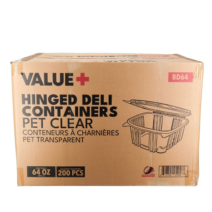 Value+ - Boîtes à emporter transparentes à charnière - 64 oz - PET - BD64
