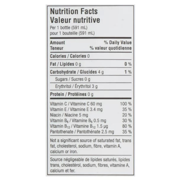 Nutritional Info VITAMINWATER GLACEAU ZERO XOXOX 12X591 ML