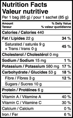 Nutri Info Plantain Crunchy Crisps Chips Naturally Sweet