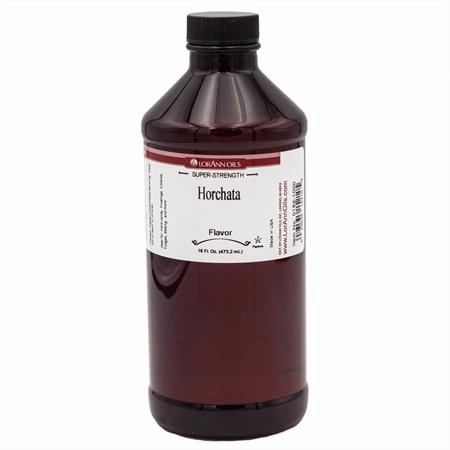 Bottle of LorAnn Super-Strength Horchata flavor on a white background