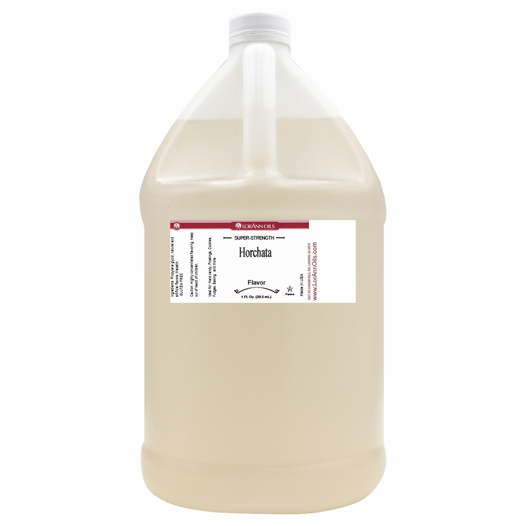 Gallon container of horchata flavor on a white background