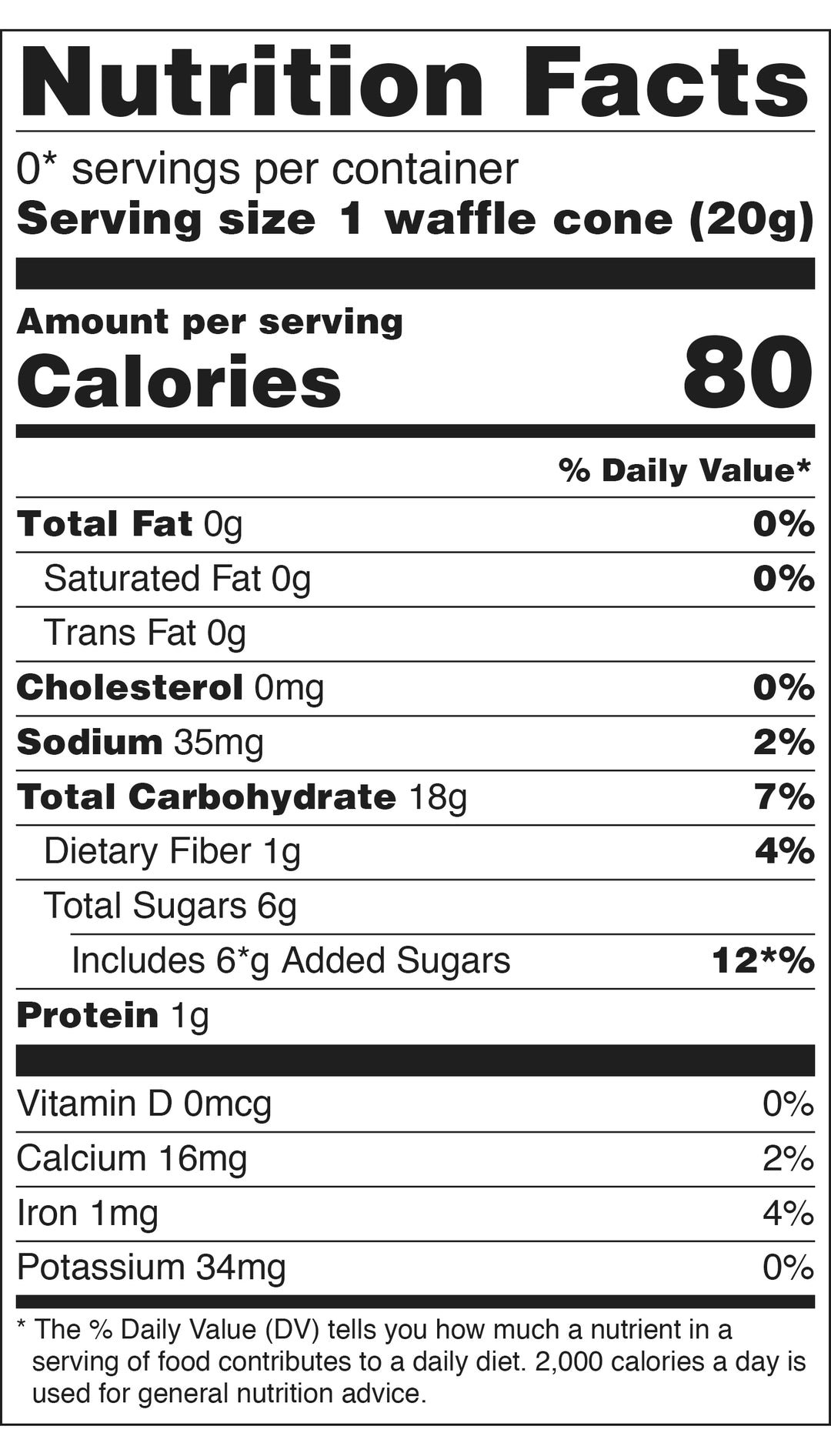 Nutritional Info - Joy Waffle Cones - Classic Regular #6228