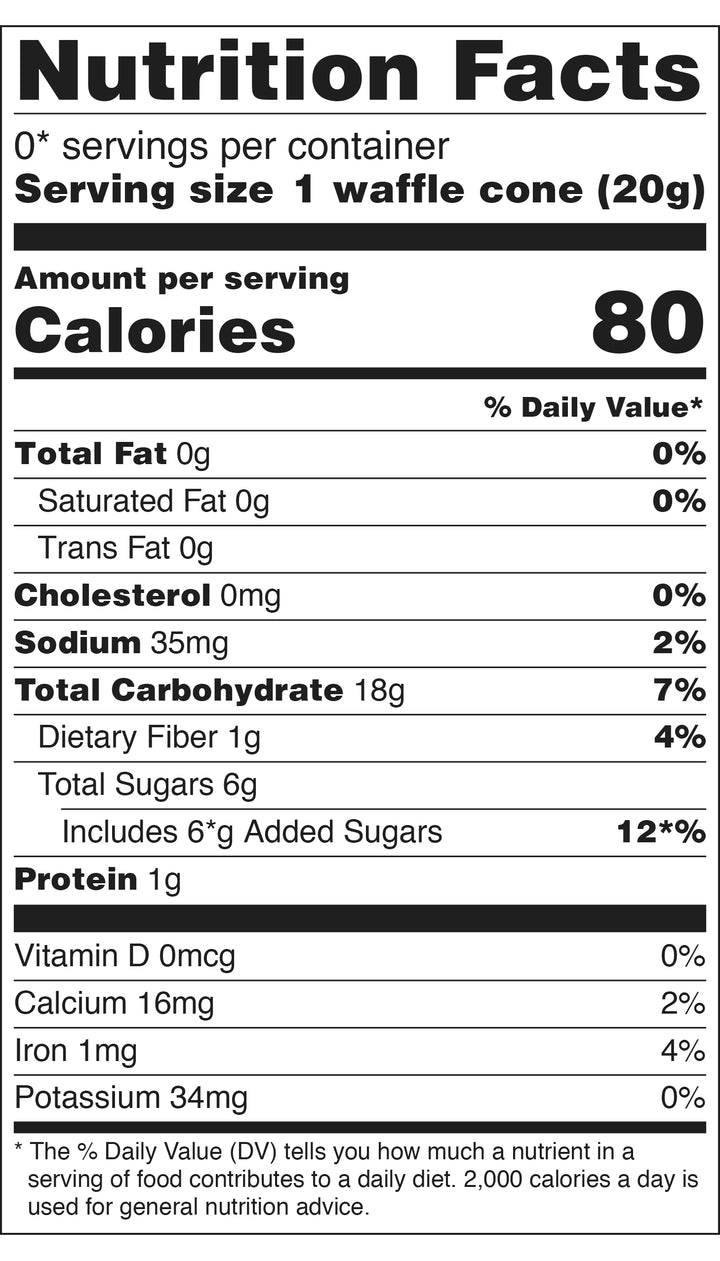 Nutritional Info - Joy Waffle Cones - Classic Regular #6228