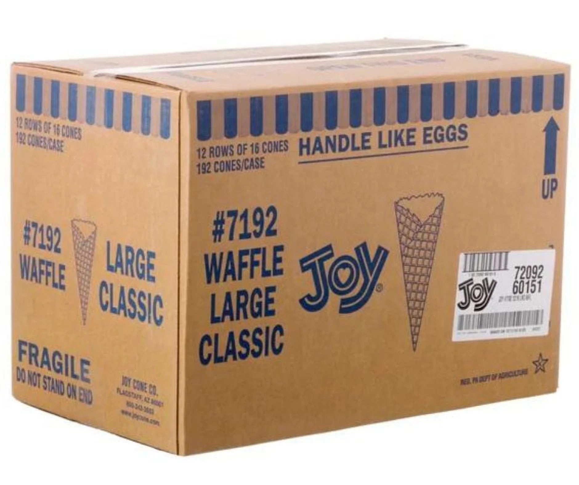 Classic Large Waffle Cone #7192 | Joy Cone Co. | 12/16 Pack | 192