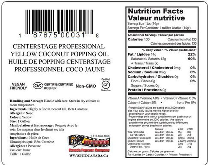 Professional Bulk Popcorn Oil - 4 x 1 Gallon