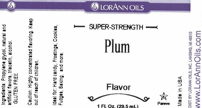 LorAnn Oils Super-Strength Plum Flavor label with product details.