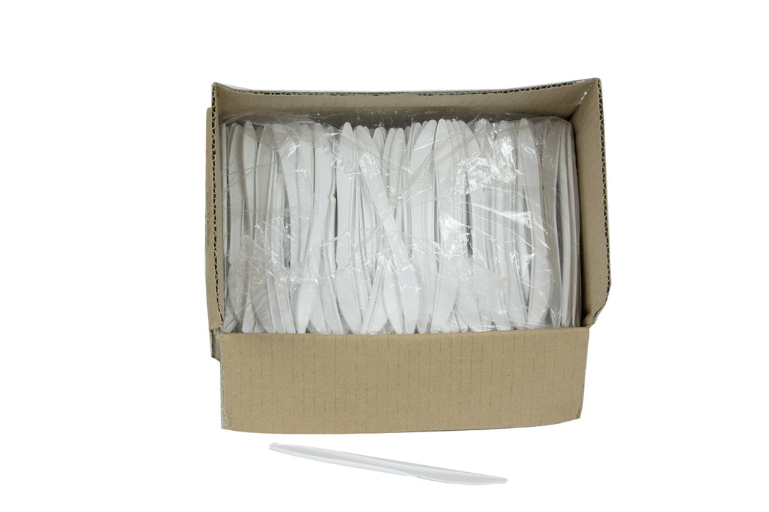Couteaux en plastique polypropylène blanc, poids moyen - 1000 unités - Prairie Packaging - Emballage et accessoires - Fournitures et équipement pour restaurants - Distribution canadienne