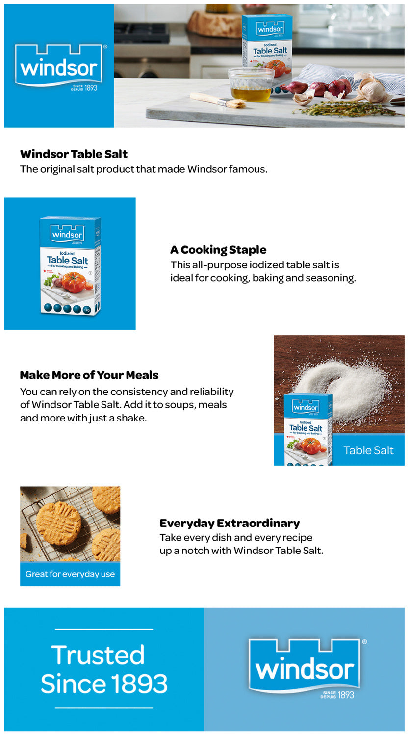 Sel de table, emballage mince - 24 x 1 kg - Windsor - Ingrédients pour restaurants et services de restauration - Distribution canadienne