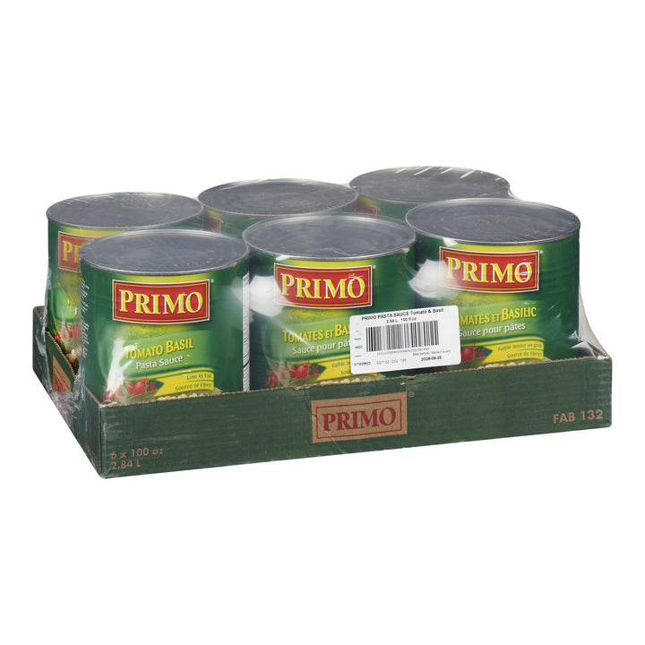 Sauce tomate basilic pour pâtes - 6 x 100 oz - Primo - Ingrédients pour restaurants et services de restauration - Distribution canadienne