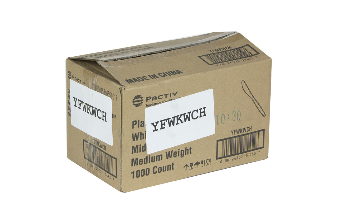 Couteaux en plastique polypropylène blanc, poids moyen - 1000 unités - Prairie Packaging - Emballage et accessoires - Fournitures et équipement pour restaurants - Distribution canadienne