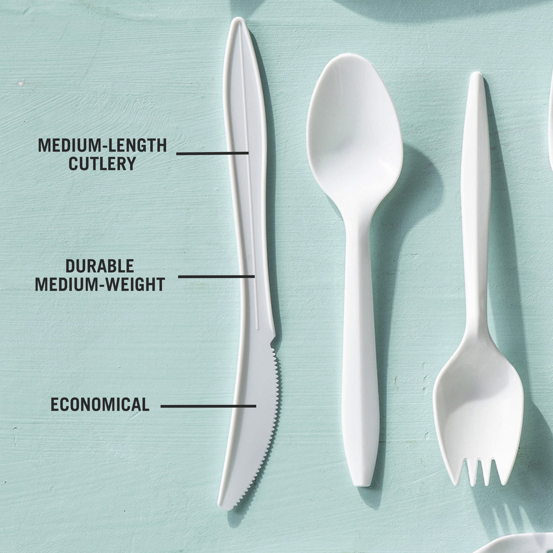 Couteaux en plastique polypropylène blanc, poids moyen - 1000 unités - Prairie Packaging - Emballage et accessoires - Fournitures et équipement pour restaurants - Distribution canadienne