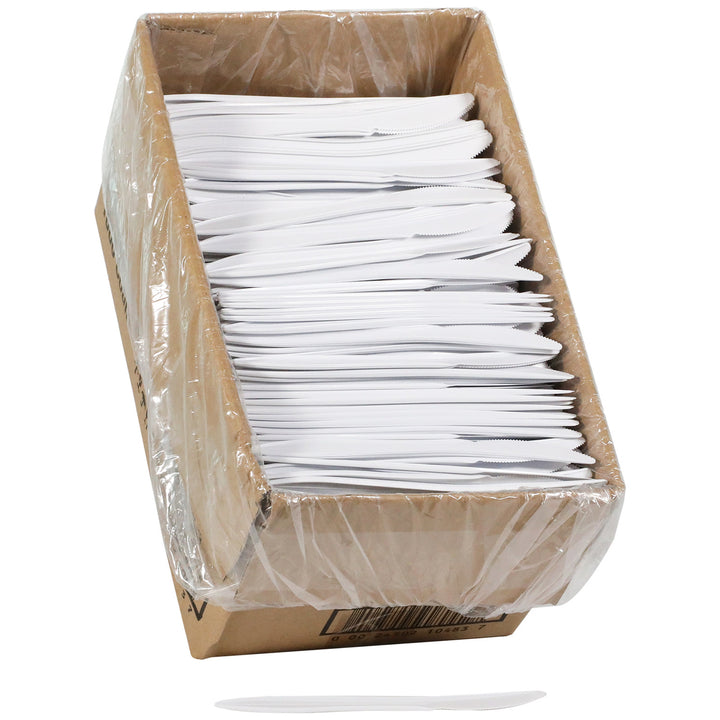Couteaux en plastique polypropylène blanc, poids moyen - 1000 unités - Prairie Packaging - Emballage et accessoires - Fournitures et équipement pour restaurants - Distribution canadienne