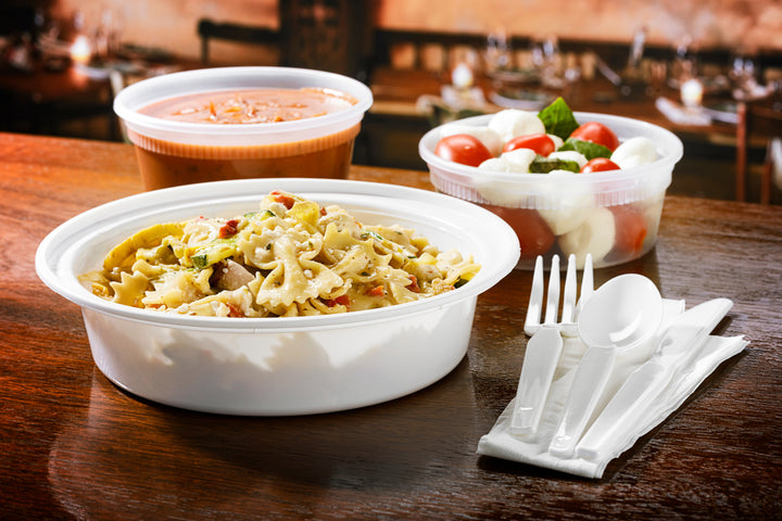 Récipient rond en plastique blanc avec couvercle - 150 x 24 oz - Versatainer - Emballage et accessoires - Fournitures et équipement pour restaurants - Distribution canadienne