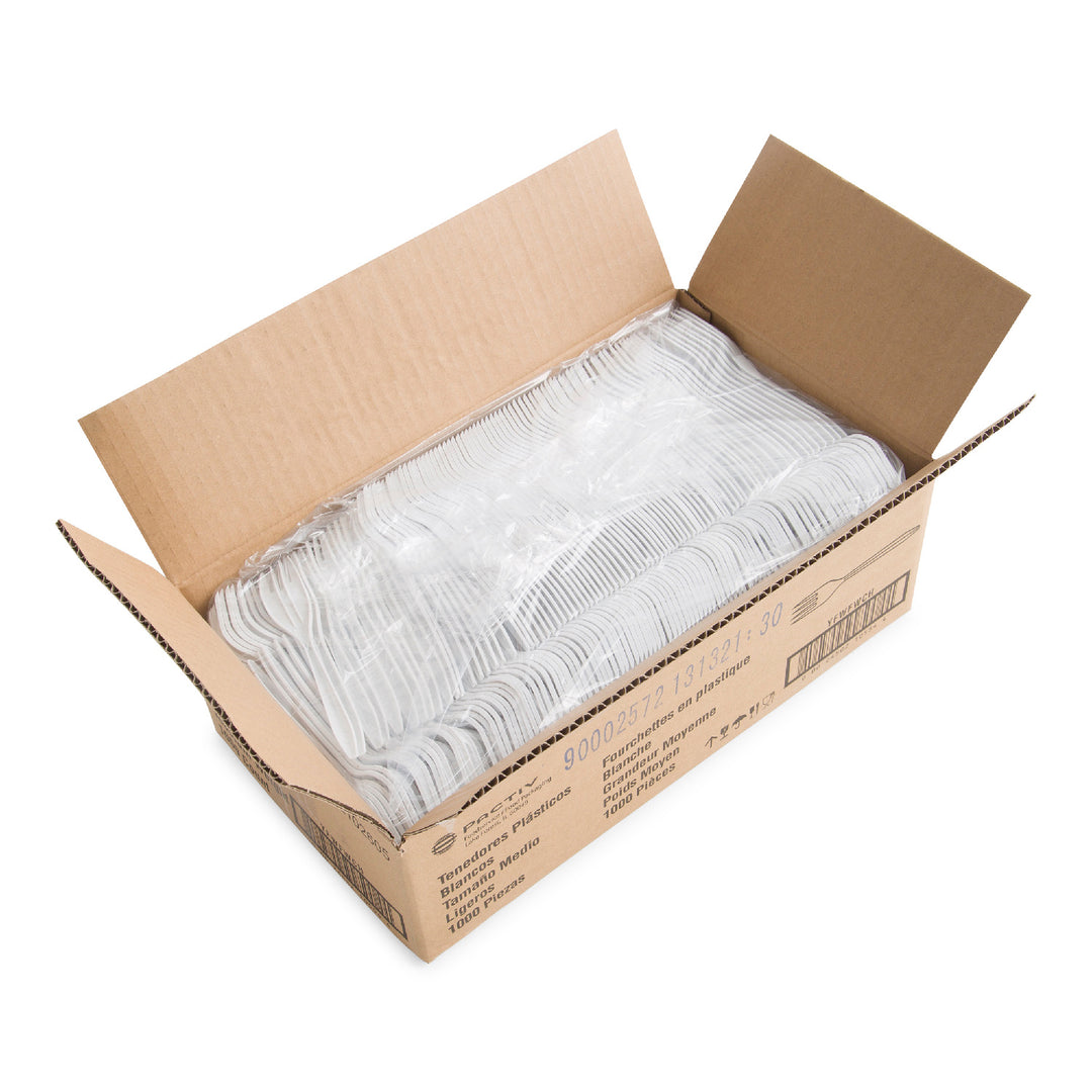 Fourchette en plastique polypropylène blanche, poids moyen - 1000 unités - Prairie Packagi - Emballage et accessoires - Fournitures et équipement pour restaurants - Distribution canadienne