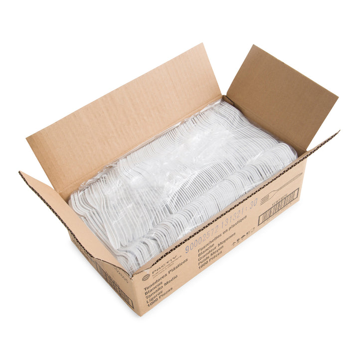 Fourchette en plastique polypropylène blanche, poids moyen - 1000 unités - Prairie Packagi - Emballage et accessoires - Fournitures et équipement pour restaurants - Distribution canadienne