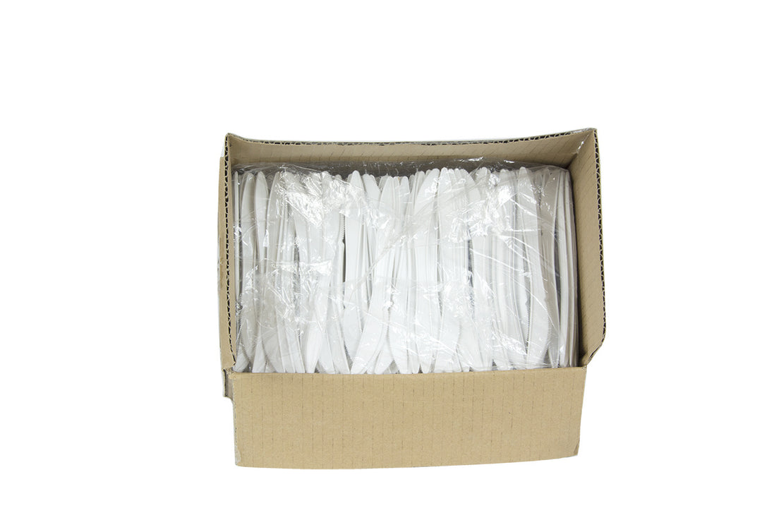 Couteaux en plastique polypropylène blanc, poids moyen - 1000 unités - Prairie Packaging - Emballage et accessoires - Fournitures et équipement pour restaurants - Distribution canadienne