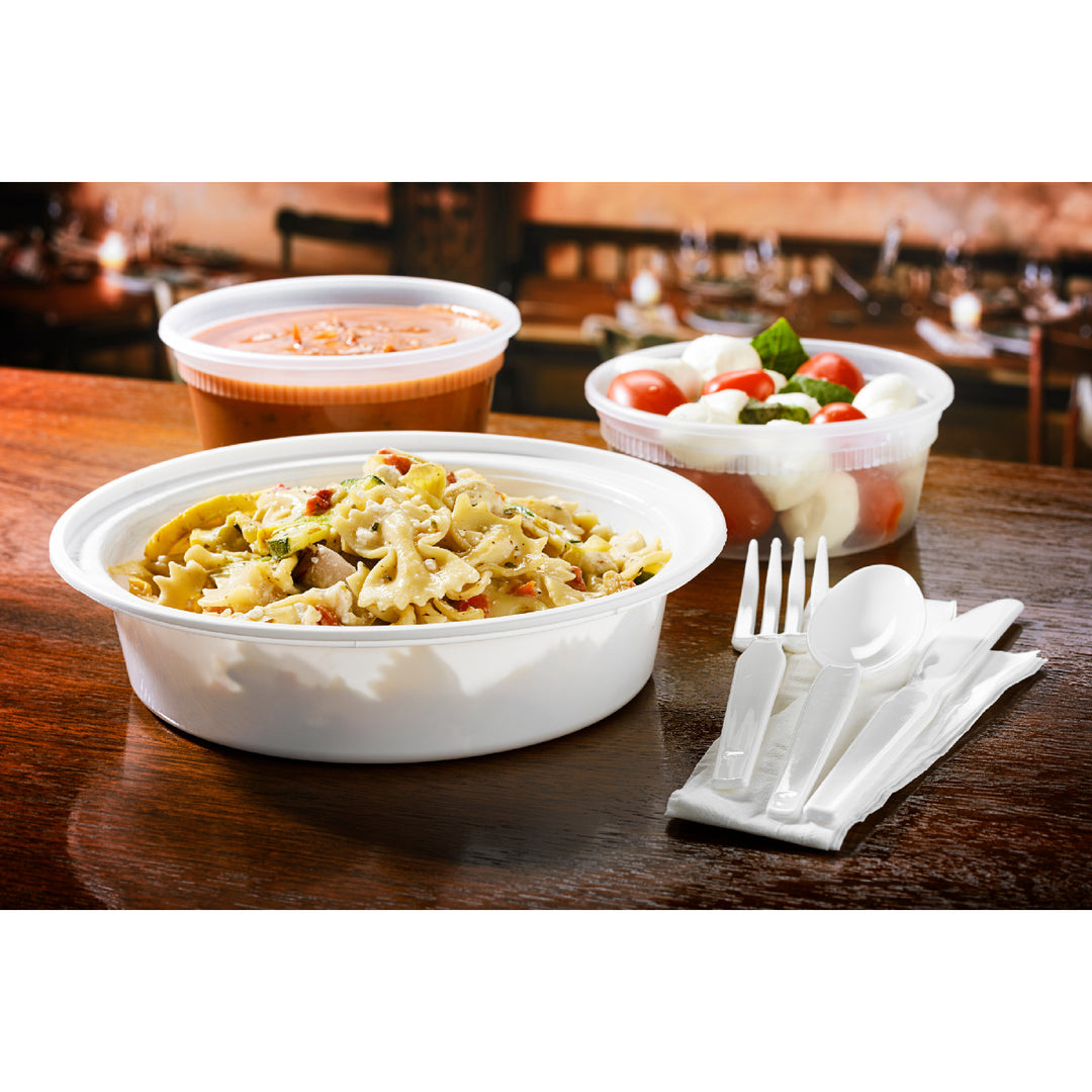 Récipient rond en plastique blanc avec couvercle - 150 x 24 oz - Versatainer - Emballage et accessoires - Fournitures et équipement pour restaurants - Distribution canadienne