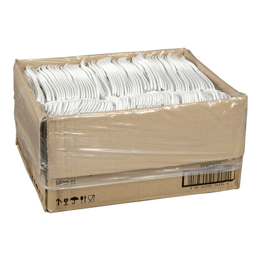 Fourchette en plastique polypropylène blanche, poids moyen - 1000 unités - Prairie Packagi - Emballage et accessoires - Fournitures et équipement pour restaurants - Distribution canadienne