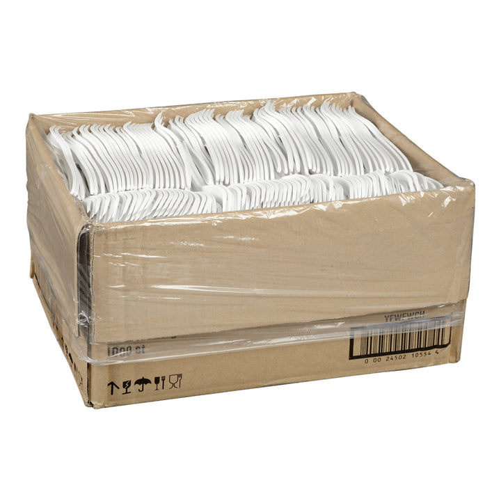 Fourchette en plastique polypropylène blanche, poids moyen - 1000 unités - Prairie Packagi - Emballage et accessoires - Fournitures et équipement pour restaurants - Distribution canadienne