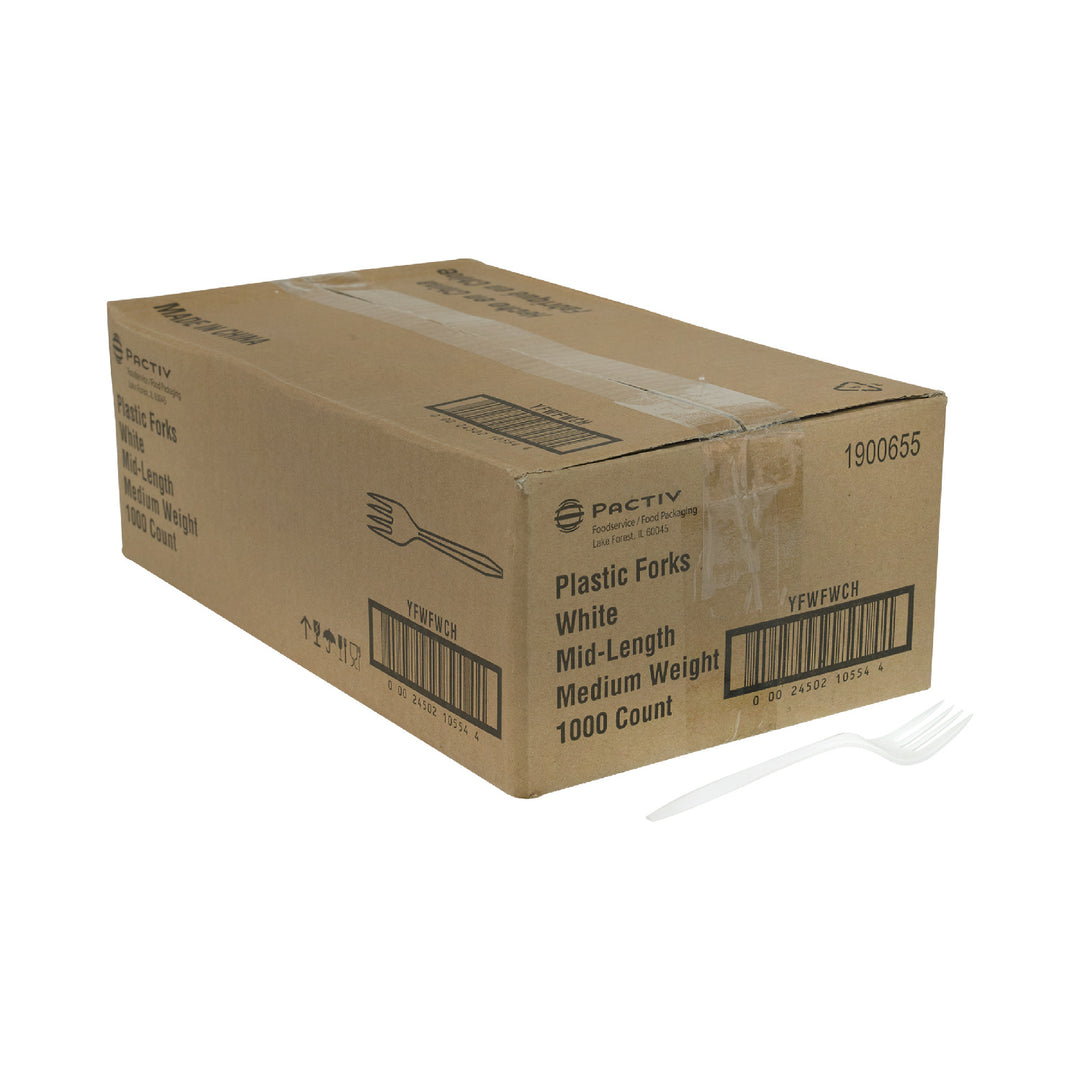 Fourchette en plastique polypropylène blanche, poids moyen - 1000 unités - Prairie Packagi - Emballage et accessoires - Fournitures et équipement pour restaurants - Distribution canadienne