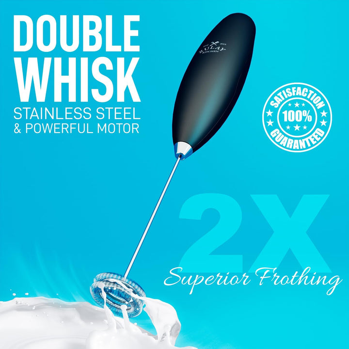Hand Mixer - Double Whisk Milk Frother & Drink Mixer - Twin Whisk - Hand Blender for Coffee, Electric Mixer for Milk, Matcha, Hot Chocolate, Cappuccino, Frappe, Whey Protein & More - Black