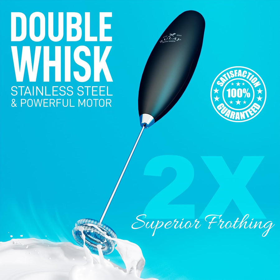 Hand Mixer - Double Whisk Milk Frother & Drink Mixer - Twin Whisk - Hand Blender for Coffee, Electric Mixer for Milk, Matcha, Hot Chocolate, Cappuccino, Frappe, Whey Protein & More - Black
