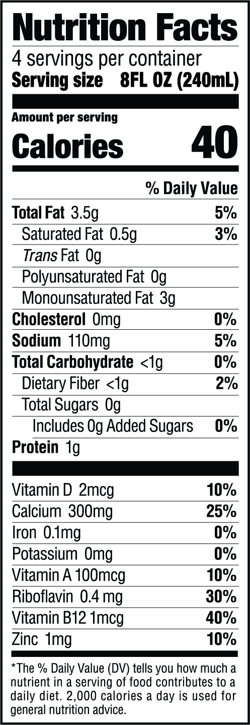 Nutritional Info Unsweetened Milk Alternative Macadamia Milk Canada