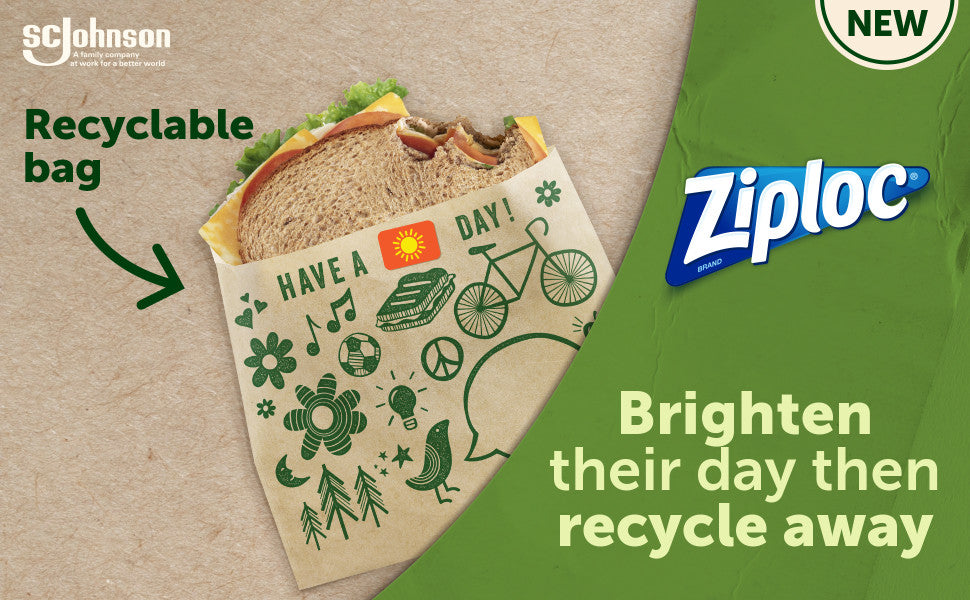 Ziploc Paper Sandwich & Snack Bags, 50 Count X 6 (300 Bags) - Recyclable & Sealable with Fun Designs - Canadian Distribution